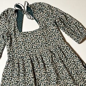 American Eagle Floral Dress Sz XS Green Daisy Viscose A-line Boho Cottage Mini